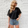 Ropa Transparente de Malla Negra con Cuello en V de Manga Corta Tipo Trompeta, Nueva de Verano 2024 Europea y Americana, Transfronteriza de Aliexpress
