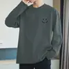 Camiseta de Manga Larga de Algodón Puro de Peso Pesado 260g para Hombre Otoño e Invierno Camisa Pequeña con Cuello Redondo Camiseta de Base Holgada Moda Algodón Abrigo de Otoño