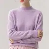 Top de punto liso para mujeres de mediana edad y mayores, adecuado para otoño y primavera, con cuello semi-alto, suéter de punto versátil y elástico
