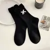 Meias Brancas Miu Femininas com Laço de Renda Etiqueta de Tecido Desenho Animado Meia Cano Médio 25 Outono Acessórios Tendência Ins