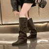 Botas Altas Hasta la Rodilla para Mujer 2026 Nuevas de Verano para Personas Bajas Botas Largas que Aumentan la Altura Hebilla de Cuero Botas Altas de Montar