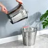 Balde de água de aço inoxidável, balde redondo, lixeira, balde de ferro para armazenamento de água doméstica, com tampa, portátil, de qualidade alimentar, balde extra-espesso