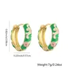 Brinco Elegante Retro Moda Transfronteiriça Cobre Banhado a Ouro Padrão de Flor Rosa Split de Cor Gota de Óleo Brincos de Flor Fivela de Orelha Feminino