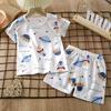 Conjunto de Pijama para Niños Manga Corta Ropa de Casa Ropa para Aire Acondicionado de Bebé Niños y Niñas Tallas Pequeñas y Medianas Ropa de Verano Algodón Liso Delgado
