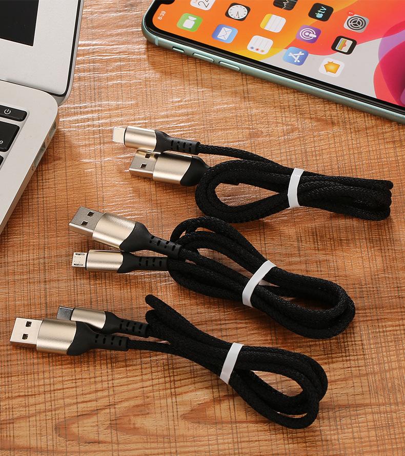新款编织加长数据线2米/3米手机充电线 快充3A适用type-c安卓ip12
