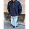 Sudadera Retro Americana con Media Cremallera para Hombre Otoño Gama Alta Pesada Rígida Pulóver Corte Limpio Cuello Alto Chaqueta