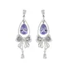 Pendientes de Plata S925 con Aguja, Zircón Rosa Super Hada, Lazo y Borla, Diseño de Nicho, Temperamento Suave, Pendientes para Mujer de Uso Diario