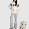 F426 Tienda Oficial Marca de Tendencia Nacional Primavera Nuevo Sudadera con Capucha para Pareja Hip-Hop Cuello de Piel Suéter Fair Isle