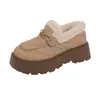 Mocassins de Pelúcia Estilo Chanel com Solado Grosso da Moda para Mulheres Inverno 2026 Novos com Aumento de Altura Sapatos Quentes de Algodão Antiderrapantes