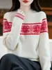 Suéter Pulóver de Punto Jacquard Retro para Mujer, 100% Lana de Siete Puntos Engrosado, Estilo Fair Isle, Cuello Medio Alto, Otoño/Invierno