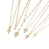 Collar Elegante y Discreto Europeo y Americano para Mujer Oro de 18K Acero Inoxidable Circonita Colgante de Cruz Conjunto de Collares Venta al por Mayor de Stock Transfronterizo