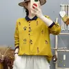 Camisa de Manga Larga de Hilo de Algodón de Doble Capa para Mujer Estilo Artístico Mori-kei Floral Suave Agradable a la Piel Transpirable Algodón Puro Hermoso Chic Top