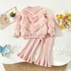 Conjunto de Suéter para Niños Otoño Invierno Nuevo Conjunto de Punto con Piel y Pedrería Pantalones Suéter Elegante para Bebé Conjunto de Dos Piezas Pantalones Largos