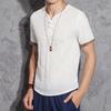 Camiseta de estilo chino para hombre, moda de verano, fina, holgada, de talla grande, de manga corta, de lino de imitación, sencilla, retro.