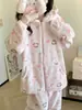 Pijama rosa estilo princesa de conejo y oso para niña, un conjunto de dos piezas cálido y grueso para otoño e invierno, perfecto para uso casual en casa
