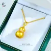Pingente de Areia de Pedra Preciosa Dourada em Forma de Cabaça com Diamantes, Cobre Escovado e Polido, Contas Redondas Banhadas a Ouro, Formato de Coração, Corrente para Clavícula Estilo Chinês, Versátil