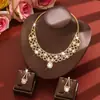 Galvanoplastia Ecológica Moda Dulce Hueco Geométrico Conjunto de Collar y Pendientes Cadena para Clavícula con Colgante de Gota de Agua de Alta Gama Francesa