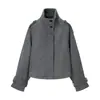 Abrigo de Lana Gris Elegante de Alta Calidad con Cuello Alto, Estilo Europeo y Americano Transfronterizo, Chaqueta Casual Holgada para Otoño e Invierno