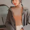 Camiseta Interior de Cuello Alto de Terciopelo Alemán para Otoño e Invierno para Mujer, Color Puro, Gama Alta, Cuello de Pila, Corte Ajustado, Ropa Interior Cálida, Mangas Largas para Abrigo