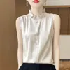 Chaleco sin mangas de alta calidad con cuello de encaje con volantes para mujer 25 Primavera y Verano Seda Deslizante Vertical Top Estilizado Versátil