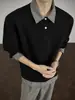 Sudadera de Cuello Polo con Parches a Cuadros Falsa de Dos Piezas para Hombre, Estilo Americano Limpio para Otoño e Invierno, Se Puede Usar como Ropa Exterior
