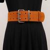 Novo estilo coreano Dongdaemun-style Double Needle Suede Wide Belt Vintage Silver Buckle Cow Two-layer Suede Belt Women