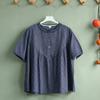 Camisa Xadrez de Verão de Manga Curta com Renda Versão A Emagrecimento e Versátil Estilo Hong Kong Babydoll Camisa Casual