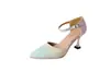 Sapatos Femininos de Bico Fino para o Verão 2023 Sandálias Vazadas com Fivela Gradiente Sandálias de Salto Alto Banhadas a Ouro 33-43 Sapatos de Comércio Exterior