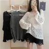 Suéter de Punto Hueco para Mujer, Delgado Nuevo Cuello en V Manga Larga Sexy Transparente Holgado Jersey Pullover de Seda de Hielo