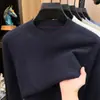 Camisa base de mezcla de lana de oveja, cachemira y seda para hombre, otoño e invierno, suéter de cuello redondo para hombre, ropa casual multicolor para hombre al por mayor