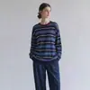 Blusa relajada y casual estilo francés para mujer, camisa de punto a rayas de manga larga estilo old money de verano para protección solar, top casual holgado