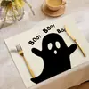 Conjunto Popular de Tapetes de Jantar Temáticos de Fantasma da Amazon, Jogo Americano Decorativo com Atmosfera de Crânio de Terror, Tapete Isolante Térmico Impresso em Linho