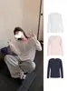 [Directamente de la Fábrica Original] Camiseta de Manga Larga Lisa de Cuello Redondo y Corte Holgado para Mujer, Top Estilo Coreano