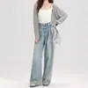 Jeans Rectos de Pierna Ancha de Tiro Alto para Mujer, Nuevo Estilo Primavera y Otoño, Estilo Relajado, Largo Hasta el Suelo, Caída Suave, Jeans Adelgazantes
