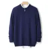 Novo Cardigan Masculino Color Block Outono e Inverno com Gola Alta e Zíper, Jaqueta Suéter Tricotada Tendência de Lã para Negócios