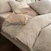 Juego de ropa de cama de cuatro piezas de gasa de doble capa de algodón puro de 60 hilos, juego de tres piezas de lujo ligero de hilo teñido 100% algodón, funda de edredón y sábana de alta gama para dormitorio