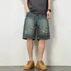 Hme Pantalones Cortos de Mezclilla de Verano para Hombre, Estilo Europeo y Americano, Marca de Moda, Rasgados, Corte Holgado, Estilo Retro Americano, Pantalones Cortos a la Rodilla