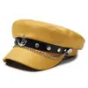 Gorra de vendedor de periódicos de cuero sombrero ecuestre de moda sombrero octagonal versátil boina retro británica de cuero PU para mujer gorra plana azul marino
