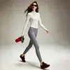 Elegante conjunto de yoga y fitness para mujer, cuello alto, top de manga larga con cremallera completa, cintura alta, conjunto deportivo exterior tipo piel para yoga