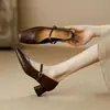 Sapatos Mary Jane com Salto Bloco e Bico Quadrado para Mulheres, Novo Estilo Vintage Outono 2026, Tira Baixa, Elegantes Sapatos de Salto Médio Alto