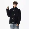 Suéter Masculino de Tricô Trançado Gola Alta Estilo Old Money Tendência Outono Inverno Peso Pesado Zíper Botão Design de Nicho Cardigã Peça Externa