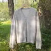 Cárdigan de punto para mujer, cuello en V, cepillado, de un solo botón, 100% cachemira pura, otoño e invierno, corte holgado, efecto adelgazante, con botones de perla