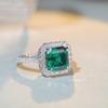 Anillo de plata de ley S925 con corte esmeralda de Nine Beauty Jewelry, 7 x 7, con diamantes de alto carbono y circonitas cúbicas, para mujer.