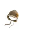 Sombrero de princesa engrosado para niñas, sombrero cálido de otoño e invierno con protección para los oídos, gorro turbante para niñas, bebés e infantes, hecho de encaje de lana y poliéster