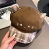 Sombrero Boina de Gato a Cuadros Versátil Dulce Lindo para Primavera y Otoño, Sombrero de Pescador de Ala Ancha Transpirable para Adelgazar la Cara para Mujer