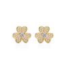 Pendientes de botón de circonita con diseño de flores de estilo coreano, elegantes pendientes de botón de hierba de tres pétalos de oro rosa para mujer, joyería
