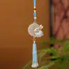 Colgante de borla de brocado de canción del Festival de Medio Otoño, Colgante de borla de cuenta de aleación de conejo de jade de pastel de luna, Accesorio de broche Hanfu para DIY