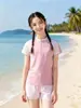 Traje de baño para niñas, niños medianos y grandes, estudiantes de secundaria, dividido conservador, nuevo estilo 2025, traje de baño de poliéster para entrenamiento de natación de niñas