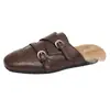 Pantuflas retro de otoño sin cordones 2026, medias pantuflas de estilo británico para mujer con hebilla y punta peluda, modernas