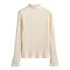 Tricô Delicado e Chique com Renda para Mulheres no Inverno, Estilo Pequeno Perfumado com Gola Alta Meia-Calça Slim Top Básico